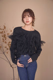 2wayチュールロングTシャツ　BLACK