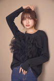 2wayチュールロングTシャツ　BLACK