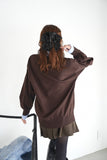 シャツ衿ポロニットTOPS　BROWN
