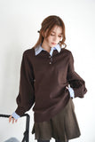 シャツ衿ポロニットTOPS　BROWN