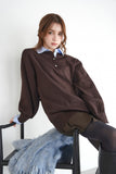 シャツ衿ポロニットTOPS　BROWN