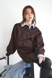シャツ衿ポロニットTOPS　BROWN