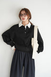シャツ衿ポロニットTOPS　BLACK
