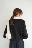 シャツ衿ポロニットTOPS　BLACK