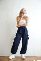 サテンカーゴパンツ Navy