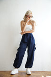 サテンカーゴパンツ Navy