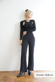 シュシュ付きドットプリーツパンツ Black