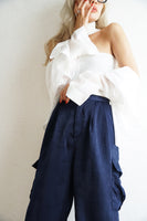 サテンカーゴパンツ Navy