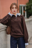 シャツ衿ポロニットTOPS　BROWN