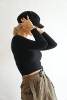 Uネックニットトップス Black
