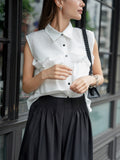 フリルノースリーブシャツ　WHITE