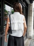 フリルノースリーブシャツ　WHITE