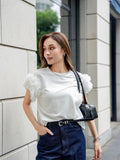 袖アシメフリルTシャツ　WHITE