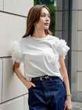袖アシメフリルTシャツ　WHITE