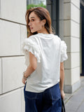 袖アシメフリルTシャツ　WHITE