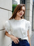 袖アシメフリルTシャツ　WHITE