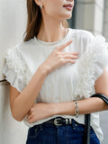 袖アシメフリルTシャツ　WHITE