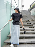 袖アシメフリルTシャツ　BLACK