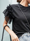 袖アシメフリルTシャツ　BLACK