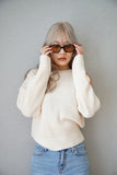 アシメオープンショルダーニットプルオーバー White
