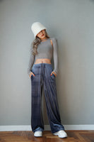 ベロアラインパンツ Blue/Gray