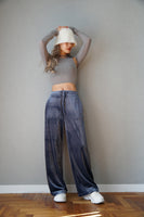 ベロアラインパンツ Blue/Gray