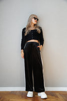 ベロアラインパンツ Black/OffWhite