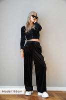 ベロアラインパンツ Black/OffWhite