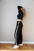 ベロアラインパンツ Black/OffWhite