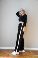 ベロアラインパンツ Black/OffWhite