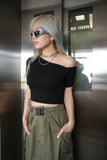アシンメトリーハーフスリーブTシャツ Black