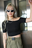 アシンメトリーハーフスリーブTシャツ Black
