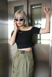 アシンメトリーハーフスリーブTシャツ Black