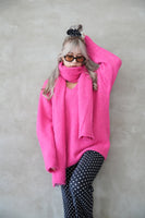 マフラー付きニットプルオーバー Pink