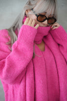 マフラー付きニットプルオーバー Pink