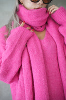 マフラー付きニットプルオーバー Pink