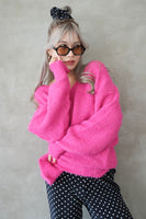マフラー付きニットプルオーバー Pink