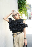 フリルドッキングビスチェTOPS　BLACK
