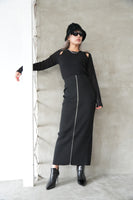 フロントZIPニットスカート Black