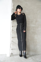 フロントZIPニットスカート Black