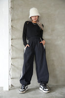 サイドラインワイドパンツ Black