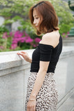 アシンメトリーハーフスリーブTシャツ Black