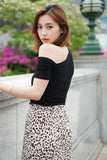 アシンメトリーハーフスリーブTシャツ Black