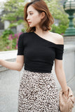 アシンメトリーハーフスリーブTシャツ Black