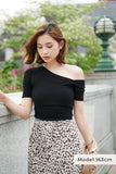 アシンメトリーハーフスリーブTシャツ Black