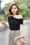 アシンメトリーハーフスリーブTシャツ Black