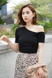 アシンメトリーハーフスリーブTシャツ Black