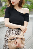 アシンメトリーハーフスリーブTシャツ Black