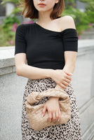 アシンメトリーハーフスリーブTシャツ Black