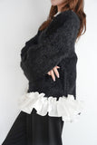 【大人気】フェザーニットトップス　BLACK